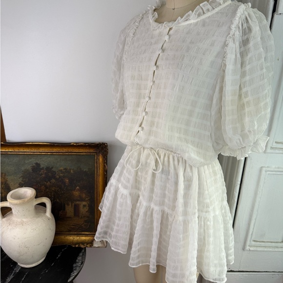 SABO White Sheer mini dress with puffy sleeves - Picture 3 of 9